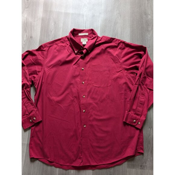 L.L. Bean Mens Wrinkle-Resistant XL Regular Button-Up Shirt Red 100% Cotton - Picture 1 of 6